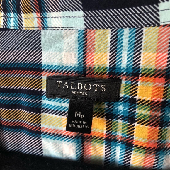 Talbots Plaid Button Up Long Sleeve Shirt Blouse Medium Petite Blue Lightweight - Picture 3 of 6
